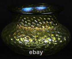 Antique Art Glass Vase Martele Hammered Iridescent Lime Yellow Green Nouveau Era