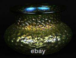 Antique Art Glass Vase Martele Hammered Iridescent Lime Yellow Green Nouveau Era