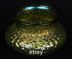 Antique Art Glass Vase Martele Hammered Iridescent Lime Yellow Green Nouveau Era