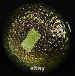 Antique Art Glass Vase Martele Hammered Iridescent Lime Yellow Green Nouveau Era