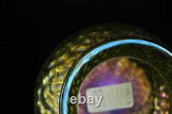 Antique Art Glass Vase Martele Hammered Iridescent Lime Yellow Green Nouveau Era