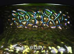 Antique Art Glass Vase Martele Hammered Iridescent Lime Yellow Green Nouveau Era