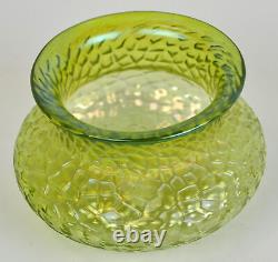 Antique Art Glass Vase Martele Hammered Iridescent Lime Yellow Green Nouveau Era