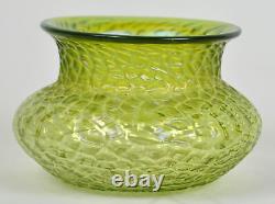 Antique Art Glass Vase Martele Hammered Iridescent Lime Yellow Green Nouveau Era