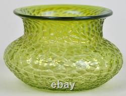 Antique Art Glass Vase Martele Hammered Iridescent Lime Yellow Green Nouveau Era