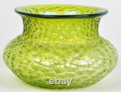 Antique Art Glass Vase Martele Hammered Iridescent Lime Yellow Green Nouveau Era