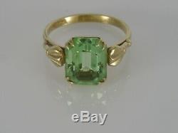 Antique Art Nouveau 10k Yellow Gold Green Precious Beryl Solitaire Wedding Ring