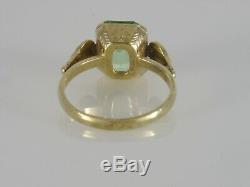 Antique Art Nouveau 10k Yellow Gold Green Precious Beryl Solitaire Wedding Ring