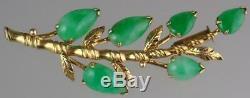 Antique Art Nouveau 14K Gold Apple Green Jade Jadeite Floral Branch Pendant Pin