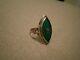 Antique Art Nouveau 14k White Gold Intaglio Green Onyx / Diamond Ring