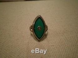 Antique Art Nouveau 14K White Gold Intaglio Green Onyx / Diamond Ring
