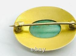 Antique Art Nouveau 14K Yellow Gold Green Matrix Turquoise Brooch Pin