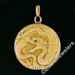 Antique Art Nouveau 14k Gold Detailed Dragon Repousse Medallion Locket Pendant