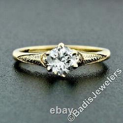 Antique Art Nouveau 14k Green Gold Old European Diamond Engagement Promise Ring