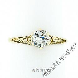 Antique Art Nouveau 14k Green Gold Old European Diamond Engagement Promise Ring