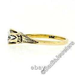 Antique Art Nouveau 14k Green Gold Old European Diamond Engagement Promise Ring