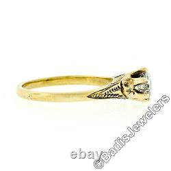 Antique Art Nouveau 14k Green Gold Old European Diamond Engagement Promise Ring