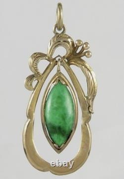 Antique Art Nouveau 14k Imperial Green Jade Pendant
