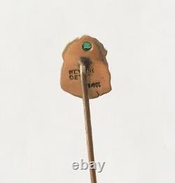 Antique Art Nouveau 14k Stick Pin, Enameled Arabian Head, Green Stone