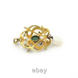 Antique Art Nouveau 14k Yellow Gold Green Turquoise & Seed Pearl Pendant #e83-3