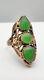 Antique Art Nouveau 14k Yellow Gold Natural Green Apple Jade Floral Ring