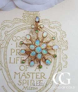 Antique Art Nouveau 15ct Gold Opal & Demantoid Green Garnet Pendant Brooch