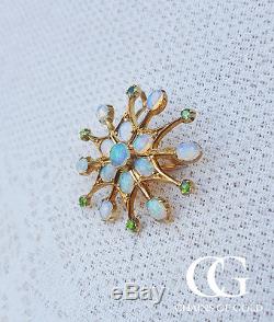 Antique Art Nouveau 15ct Gold Opal & Demantoid Green Garnet Pendant Brooch
