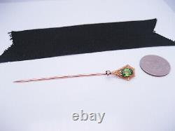 Antique Art Nouveau 18K Gold Green Gemstone Pearl Cravat Tie Scarf Stick Pin
