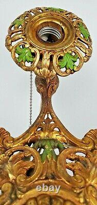 Antique Art Nouveau 5 Bulb Ornate Deco Brass Tone Metal Hanging Chandelier Light