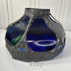 Antique Art Nouveau 6 Panel Blue/Green Bent Glass Slag Table Lamp Shade ONLY