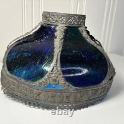 Antique Art Nouveau 6 Panel Blue/Green Bent Glass Slag Table Lamp Shade ONLY