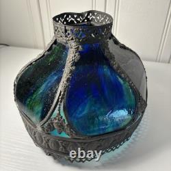 Antique Art Nouveau 6 Panel Blue/Green Bent Glass Slag Table Lamp Shade ONLY