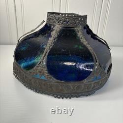 Antique Art Nouveau 6 Panel Blue/Green Bent Glass Slag Table Lamp Shade ONLY