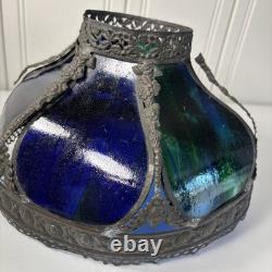 Antique Art Nouveau 6 Panel Blue/Green Bent Glass Slag Table Lamp Shade ONLY