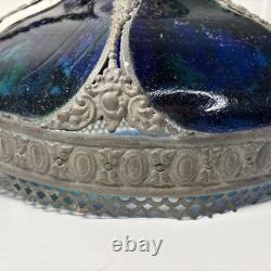 Antique Art Nouveau 6 Panel Blue/Green Bent Glass Slag Table Lamp Shade ONLY