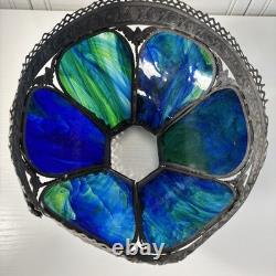 Antique Art Nouveau 6 Panel Blue/Green Bent Glass Slag Table Lamp Shade ONLY