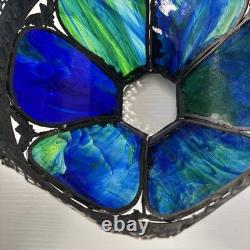 Antique Art Nouveau 6 Panel Blue/Green Bent Glass Slag Table Lamp Shade ONLY
