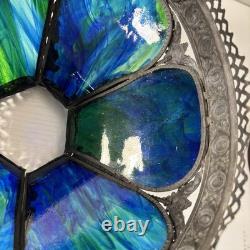 Antique Art Nouveau 6 Panel Blue/Green Bent Glass Slag Table Lamp Shade ONLY