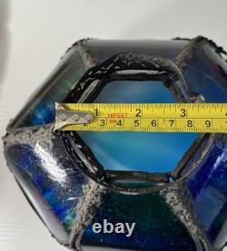 Antique Art Nouveau 6 Panel Blue/Green Bent Glass Slag Table Lamp Shade ONLY