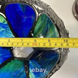 Antique Art Nouveau 6 Panel Blue/Green Bent Glass Slag Table Lamp Shade ONLY
