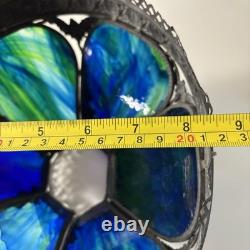 Antique Art Nouveau 6 Panel Blue/Green Bent Glass Slag Table Lamp Shade ONLY