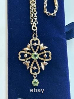 Antique Art Nouveau 9ct Gold Peridot Pendant With Antique 9ct Gold Guard Chain