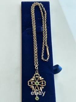 Antique Art Nouveau 9ct Gold Peridot Pendant With Antique 9ct Gold Guard Chain