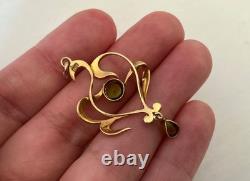 Antique Art Nouveau 9ct Gold Seed Pearl Peridot Green Pendant Grass Botanical