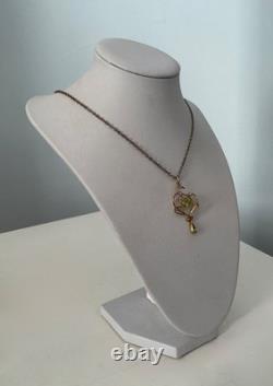 Antique Art Nouveau 9ct Gold Seed Pearl Peridot Green Pendant Grass Botanical
