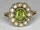 Antique Art Nouveau 9ct Rose Gold Green Glass Pearl Oval Flower Cluster Ring'l