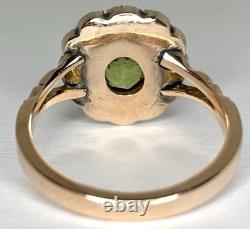 Antique Art Nouveau 9ct Rose Gold Green Glass Pearl Oval Flower Cluster Ring'L
