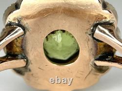 Antique Art Nouveau 9ct Rose Gold Green Glass Pearl Oval Flower Cluster Ring'L