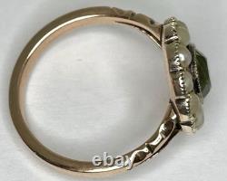 Antique Art Nouveau 9ct Rose Gold Green Glass Pearl Oval Flower Cluster Ring'L