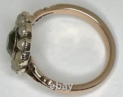 Antique Art Nouveau 9ct Rose Gold Green Glass Pearl Oval Flower Cluster Ring'L
